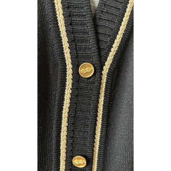 St John Sport Size XL Black Gold Trimmed Wool Blend Duster Cardigan Sweater - Picture 3 of 12